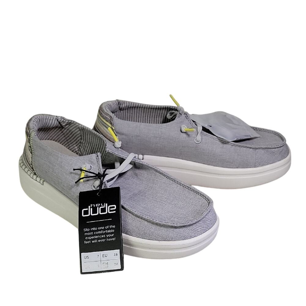 Hey Dude Wendy Rise Grey Lines Slip On Shoes Womens Size 7 NWT